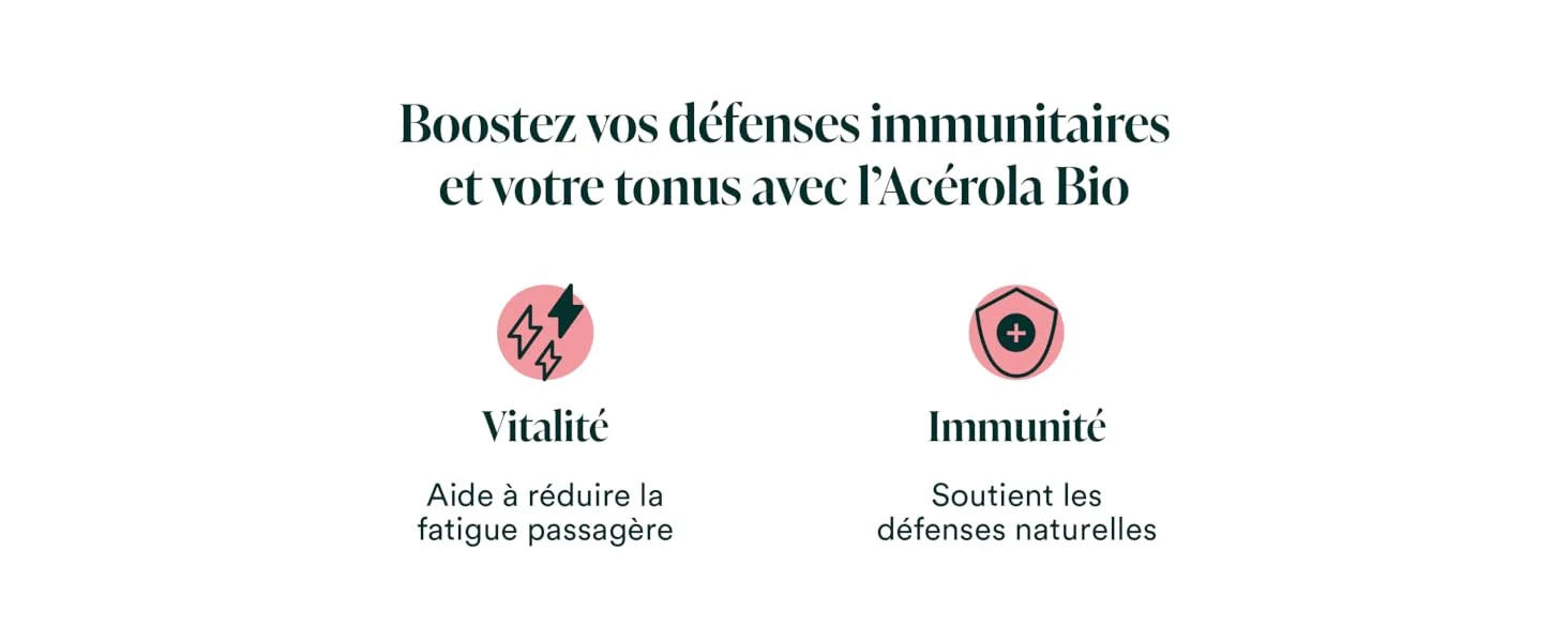 NOVOMA Acerola Bio 1000mg, Riche en Vitamine C Naturelle, Réduit la Fatigue & Renforce le Système Immunitaire, 30 Comprimés À Croquer, Sans Sucre & Vegan, Fabriqué en France