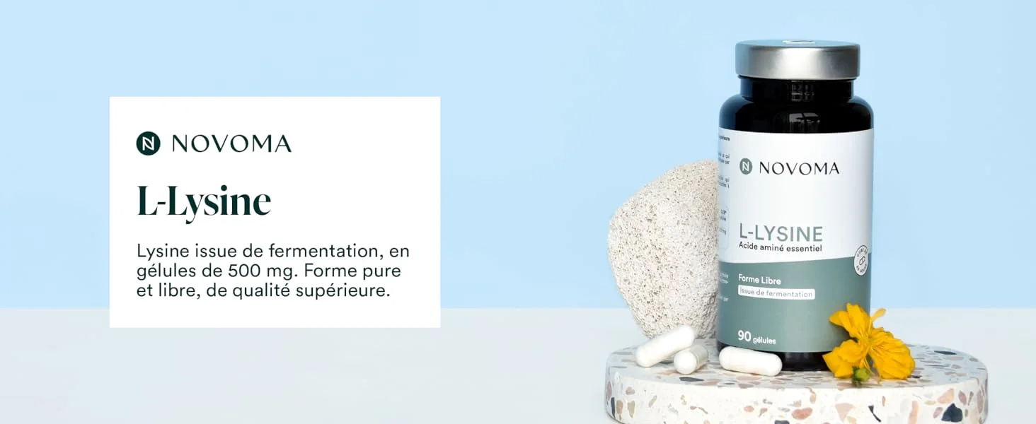 NOVOMA L-Lysine 1500 mg, Acide Aminé Essentiel, Cure de 1 mois, Dosage optimal, Soutient le Système Immunitaire et les Muscles, 90 Gélules Végétales, Fabriqué en France