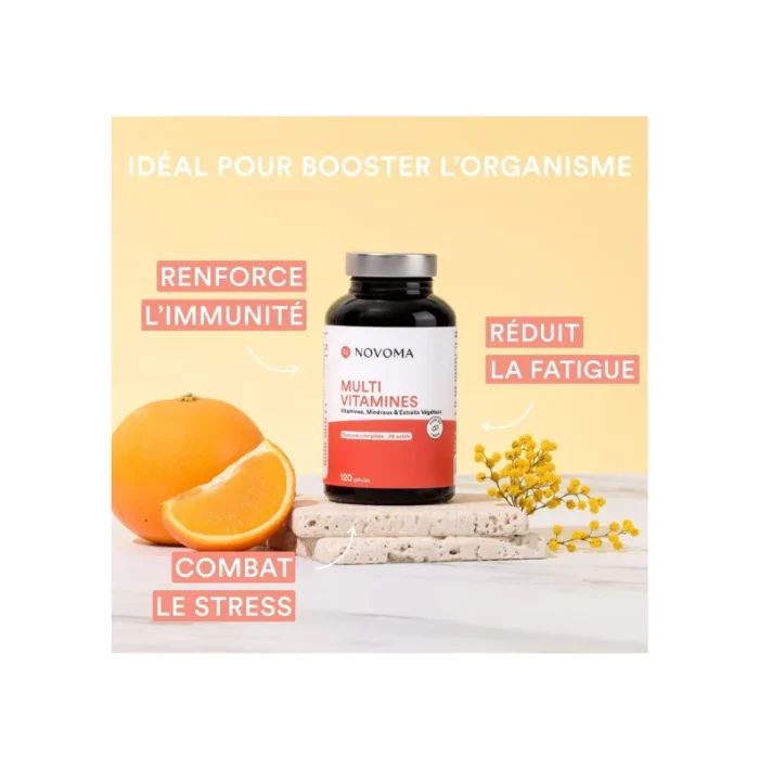 NOVOMA Multivitamines et Minéraux, 29 Vitamines & Minéraux A B C D3 E K2 + Magnésium & Zinc, 120 gélules, Complément Alimentaire Immunité pour Femme et Homme, Fabriqué en France
