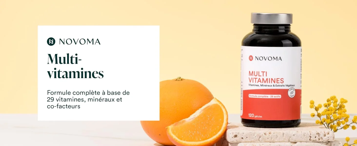 NOVOMA Multivitamines et Minéraux, 29 Vitamines & Minéraux A B C D3 E K2 + Magnésium & Zinc, 120 gélules, Complément Alimentaire Immunité pour Femme et Homme, Fabriqué en France