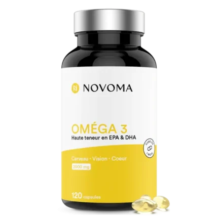 NOVOMA Oméga 3 Huile de Poisson Epax® 2000mg /j, Pure et Concentrée, 120 capsules, Riche en EPA et DHA & Vitamine E, Omega 3 Fish Oil Sans Odeur, Fabriqué en France