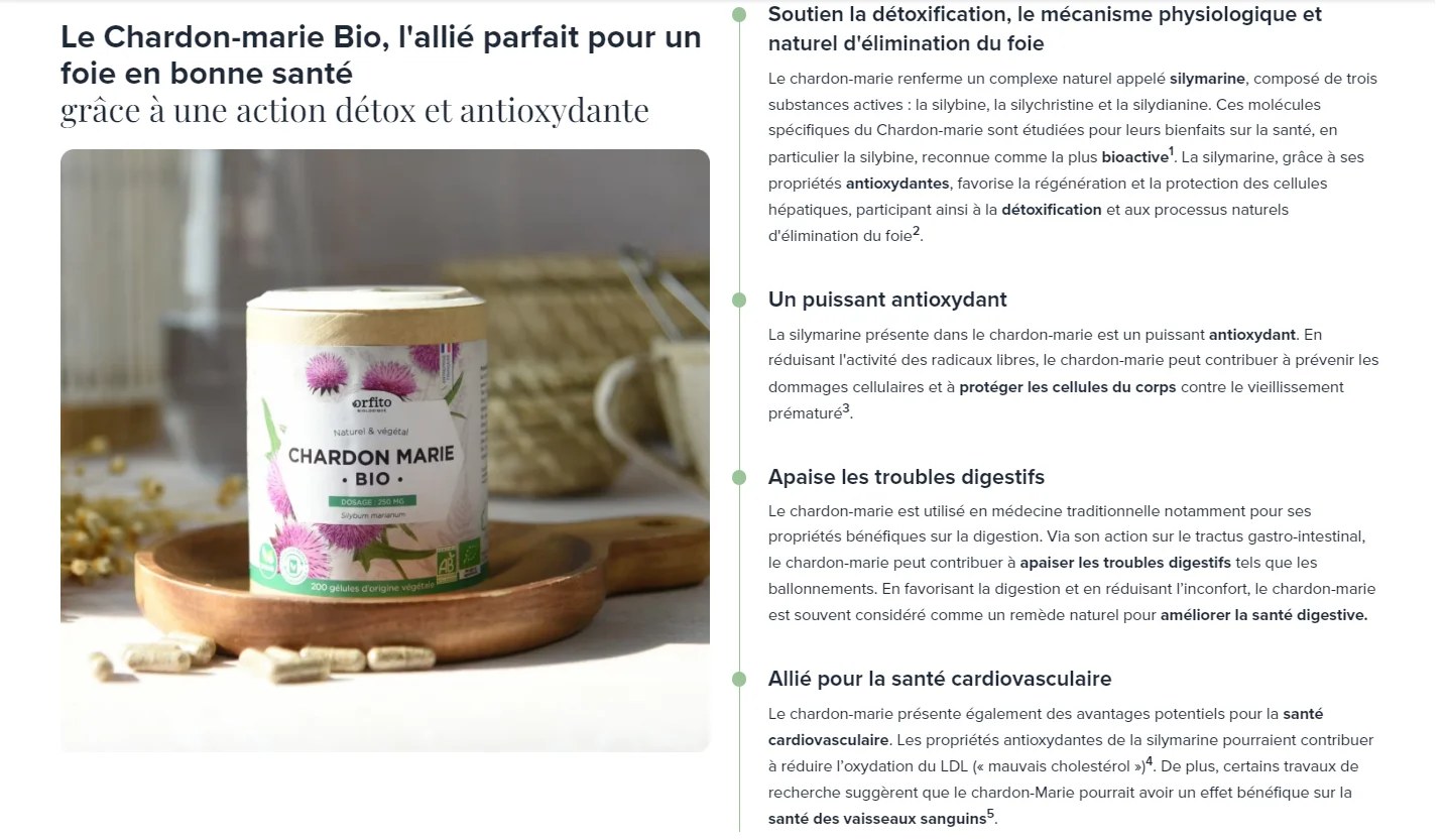 Chardon Marie Bio Detoxe anti oxydant – 200 gélules végétales – Orfito