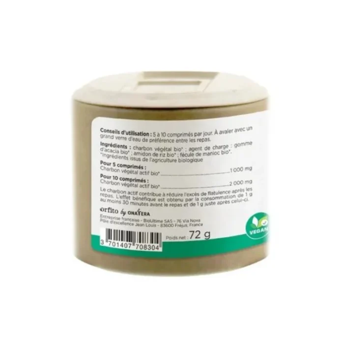 Charbon végétal actif Bio – 120 comprimés – Orfito